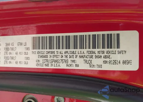 2010 Dodge Ram 1500 St из США, поврежденный, VIN 1D7RV1GP0AS175703